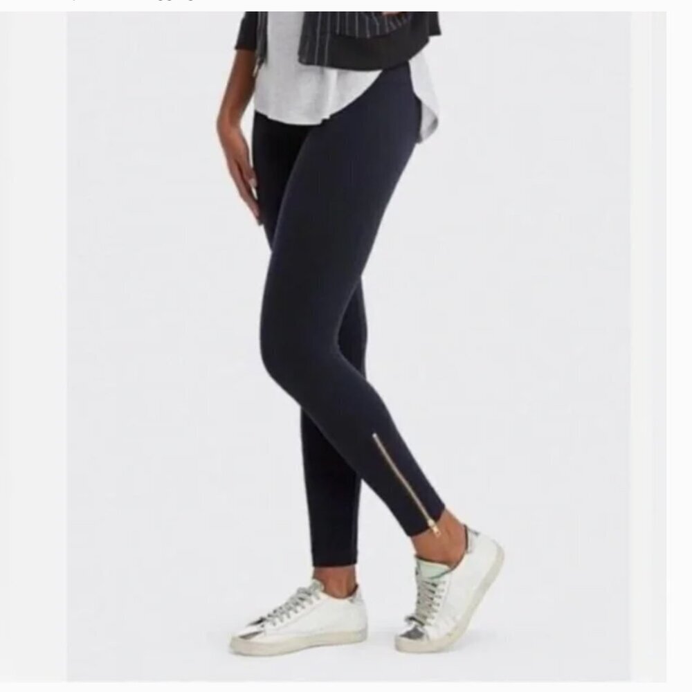 Spanx Look At Me Now Seamless High-Rise Gold Side Zip Leggings Black Size Large